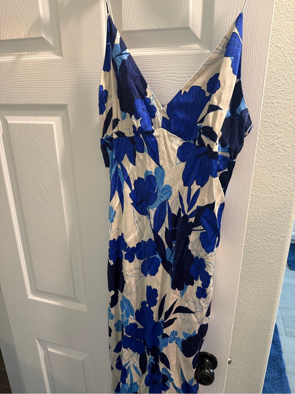 J. Crew Cream Maxi Dress with Bold Blue Floral Print